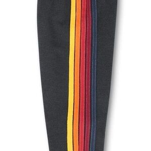 Aviator Nation Charcoal Sweatpants with Yellow Orange Red and Navy Stripes